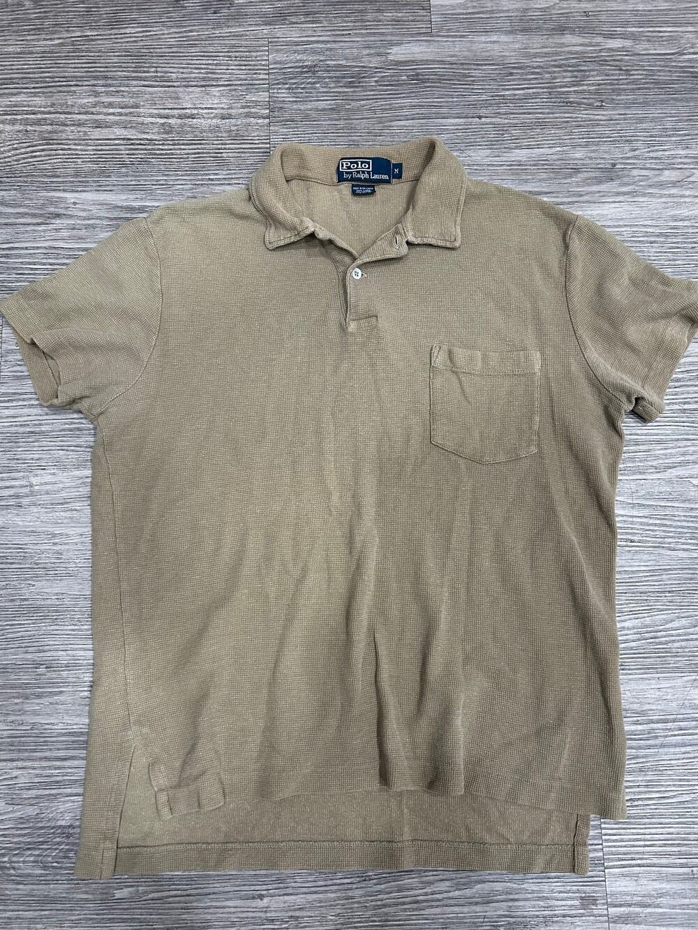 Vintage Polo Ralph Lauren Waffle Knit Polo Shirt Men's Medium Tan Linen Cotton